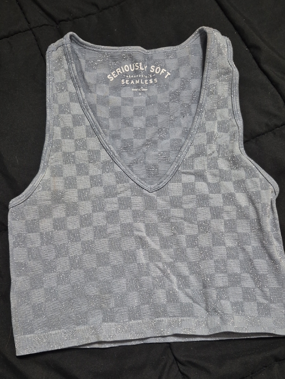 Aeropostale Gray-Blue Checkered V-Neck Crop Top
